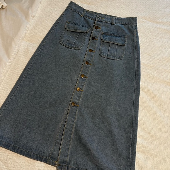 Denim Midi Skirt with Button Front - Picture 1 of 5